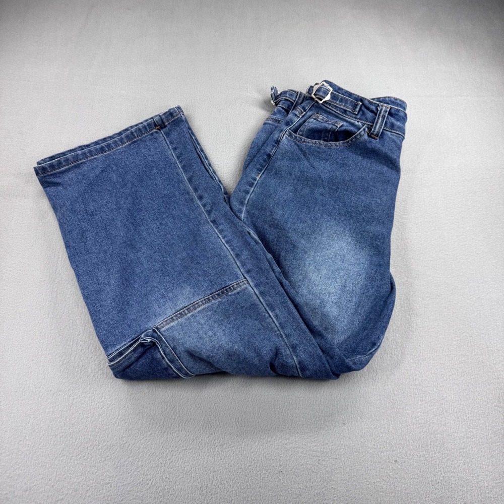 Love Cult Womens Medium Wash Wide Leg Cargo Jeans Blue Utility Pockets Size M